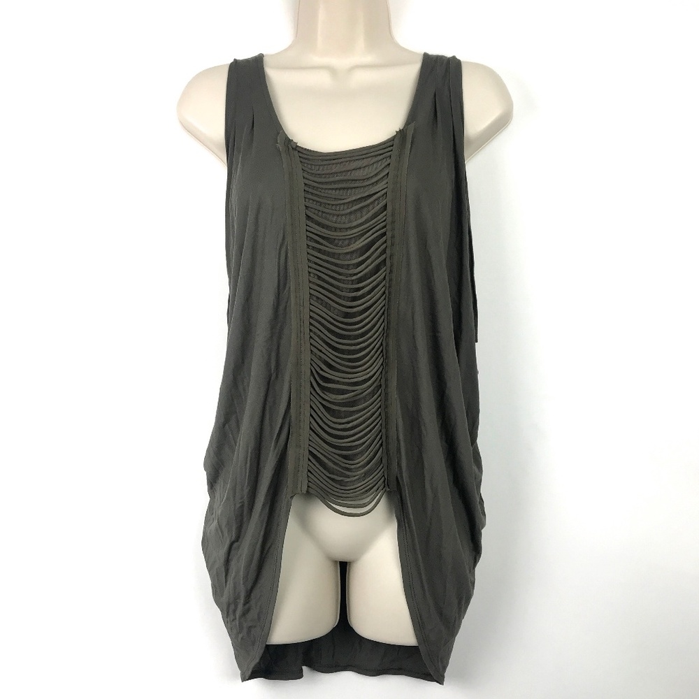 [3 for $15] BCBGMaxAzria Tattered Slits Sleeveless Caged Top S